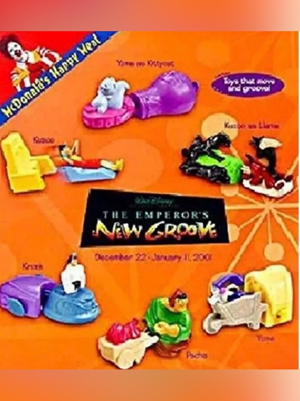 Disney Emperor's New Groove 2000 McDonald Launch Toys Complete Set of 6 Vintage